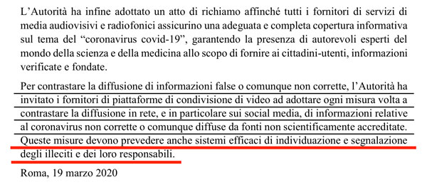 Coronavirus e censura, la conclusione del comunicato stampa dell'AGCOM del 19 marzo 2020