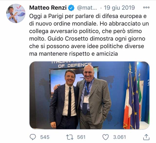 Renzi, la crisi di governo e l'auspicazione di un nuovo ordine mondiale